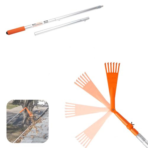 EZ Smart Mini Gutter Rake - 5 ft Pole - Clean Gutters Without a Ladder | Clears Stuck Leaves • Reaches Tough Spots • No Ladder Needed - size: Tool + 5 Foot Pole