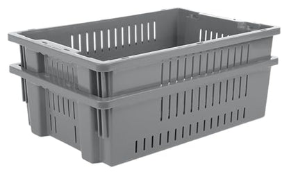 Hudson Exchange 20 x 13 x 5.6" (4 Pack, 4.5 Gallon) Agricultural Nest and Stack Vented Crate Handled Storage Container Tote, Gray - color: Gray