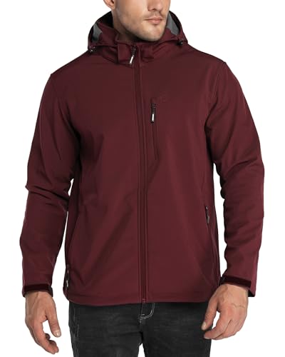 Outdoor Ventures Men's Softshell Jacket Waterproof Fleece Rain Shell Coat - color: Dark Red, size: Small