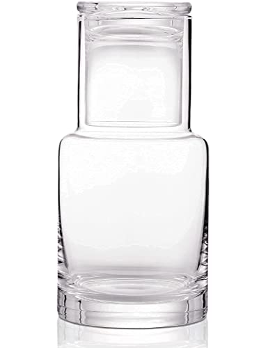 Bedside Carafe and Glass Set, Use Tumbler as Lid Night Water Carafe for Nightstand, Mouthwash Dispenser Pitcher with Glass Cup for Keeps Water Clean in Bedroom, Bathroom, or Kitchen