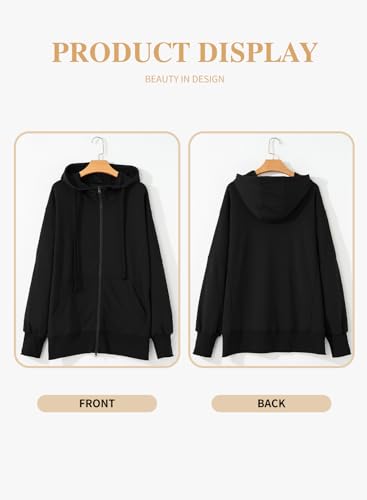 Eytino Women Plus Size Zip Up Hoodie Long Sleeve Oversized Sweatshirts - color: Black, size: 2X