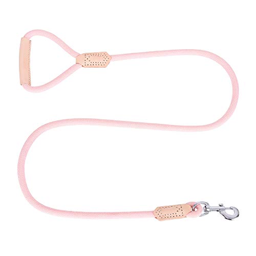 Mile High Life Dog Leash with Genuine Leather-Wrapped Ends/Handle, 4/5/6FT - color: Pink, size: 48 Inch-1/2"