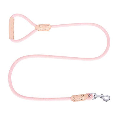 Mile High Life Dog Leash with Genuine Leather-Wrapped Ends/Handle, 4/5/6FT - color: Pink, size: 48 Inch-1/2"