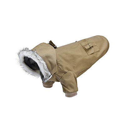 Warm Dog Hooded Trench Coat Windproof Parka Jacket for Cold Weather (L, Khaki) - color: Khaki, size: Large ( Chest Girth : 16 in )