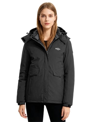 wantdo Women's Waterproof Ski Jacket Warm Fleece Lined Snow Winter Coat | 10000mm Waterproof Snowboard Jacket for Skiing, Hiking, Commute, Removable Hood, 6 Pocket, Windproof Warm -10°F to 50°F - color: Dark Gray, size: Medium
