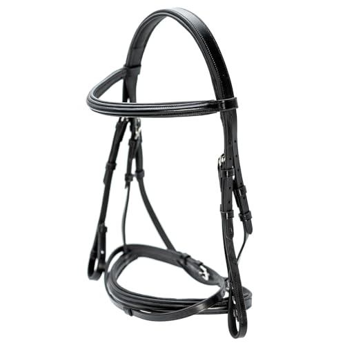 Jeffers Uniquely English Leather Horse Bridle with Reins, Padded Crown, Adjustable Noseband, English Bridle Tack for Hunter, Jumping, Dressage, Riding - size: Full