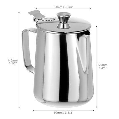QWORK 600 mL 304 Stainless Steel Coffee Cup, Milk Frothing Pitcher with Lid, Latte Art Steaming Jug with Precision Pour Spout and Ergonomic Handle for Espresso Cappuccino Coffee