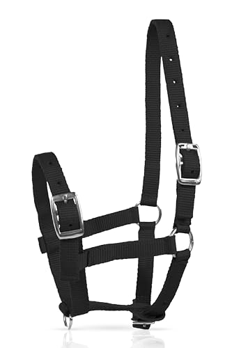 HORZE Adjustable Mini Horse Halter, Nylon Design for Foals, Colts, Fillies - color: Black