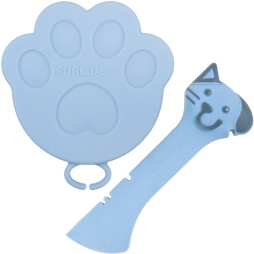 FURLIDS Blue NEW PREMIUM SEAL | Dog Food Can Lid & Cat Food Can Lid with Spatula – Silicone Pet Food Can Cover, Airtight, Reusable, Universal Fit, Dishwasher Safe - color: Furlids PREMIUM SEAL 1 Pack Blue