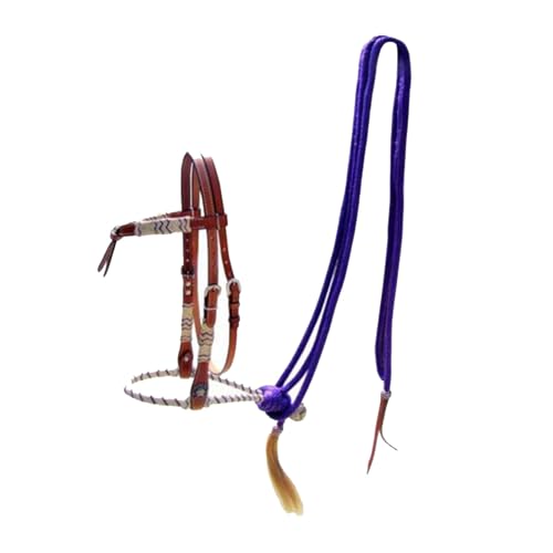 Showman Futurity Knot Bosal Headstall, Rawhide Mecate Reins | Doubled stitched medium oil leather futurity knot, rawhide bosal mecate reins, purple or brown - color: Purple