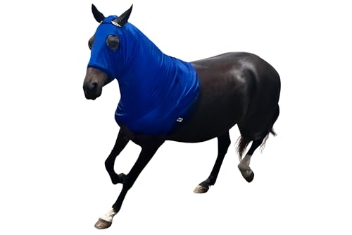 Horse Slinky Hood with Zipper, Stretch Spandex Horse Sleezy for Mane Protection, Breathable Hood Cover for Show Prep, Braids Saver, Sleek Grooming Under Blanket Use, Protectores para Caballos - color: Royal Blue, size: X-Small