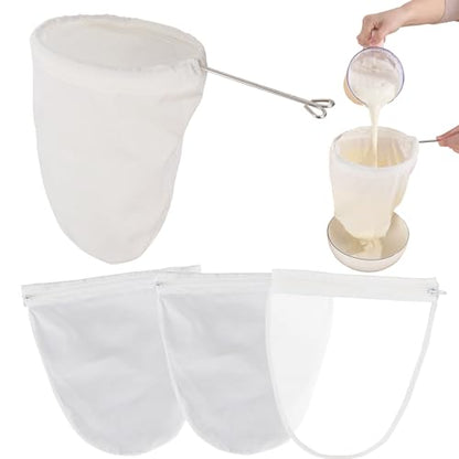 5 Pcs Premium Ultra Fine Mesh Strainer Bags with Stainless Steel Handle, Reusable Nut Milk Bags, Cheese Cloths for Straining Juice, NutMilk, Coffee, Thai Tea, Yogurt and Soup (Large) - size: Large