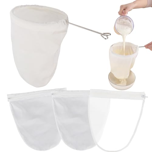 5 Pcs Premium Ultra Fine Mesh Strainer Bags with Stainless Steel Handle, Reusable Nut Milk Bags, Cheese Cloths for Straining Juice, NutMilk, Coffee, Thai Tea, Yogurt and Soup (Small) - size: Small