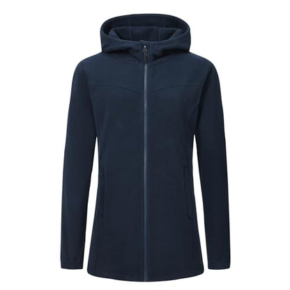 MoFiz Womens Long Soft Polar Fleece Jacket Full Zip with Hood - color: Jacket-navy Blue, size: XX-Large