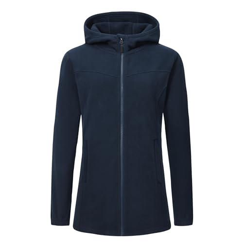 MoFiz Womens Long Soft Polar Fleece Jacket Full Zip with Hood - color: Jacket-navy Blue, size: Large