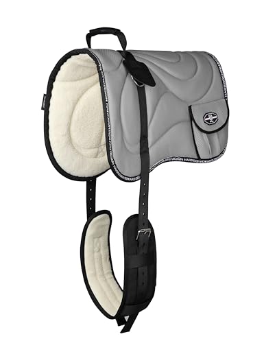 Harrison Howard Bareback Horse Riding Pad Breathable Mesh Cushioned No-Saddle Pad with Girth for Trail Training - color: Dark Grey