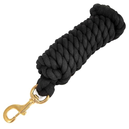 Jeffers Twisted Cotton Horse Lead Rope w/Brass Bolt Snap, 10' L - Black - color: Twisted Black, size: 3/4" x 10'L