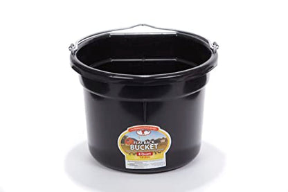 Little Giant® Flat Back Plastic Animal Feed Bucket | Animal Feed Bucket with Metal Handle | Horse Stall Feeding and Watering Supplies (Black, 8 Quart) - color: Black, size: 8 Quart