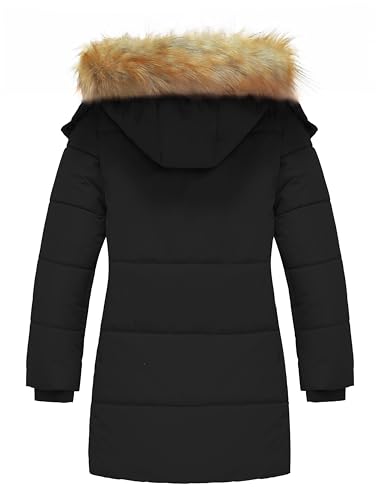 wantdo Girls' Waterproof Winter Coat Long Puffer Jacket Warm Parka Hooded - color: Black, size: 8