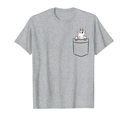 Goat in The Pocket Farm Animal Cute Pocket Goat T-Shirt - color: Heather Grey, size: Medium