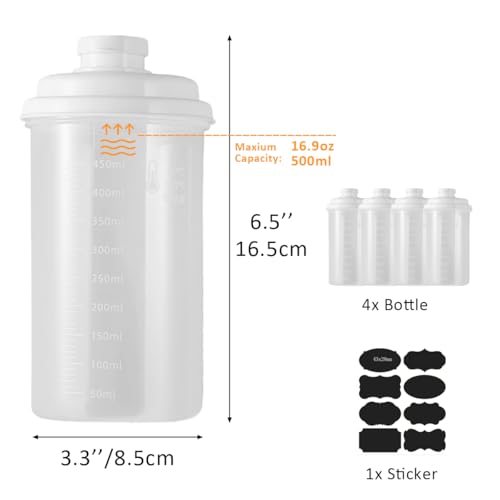 4 Pack Plastic Milk Bottle with Dispenser, 16.9 OZ Reusable Juice Bottle with Leakproof Lid & Scale, Milk Container for Refrigerator Pour Spout for Juice, Coffee, Iced Tea, Beverage - size: 4-Pack