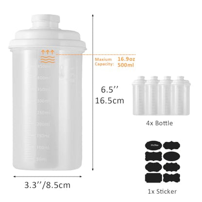 4 Pack Plastic Milk Bottle with Dispenser, 16.9 OZ Reusable Juice Bottle with Leakproof Lid & Scale, Milk Container for Refrigerator Pour Spout for Juice, Coffee, Iced Tea, Beverage - size: 4-Pack