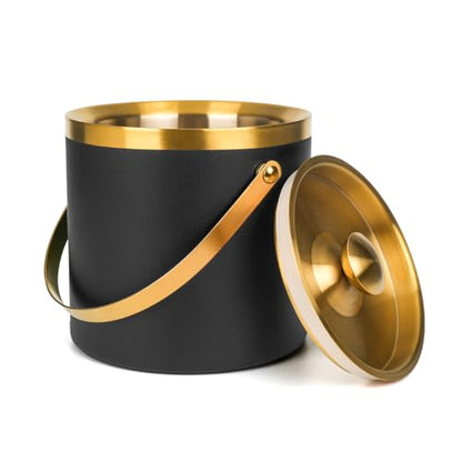 3L Insulated Stainless Steel Ice Bucket for parties with lid & scoop - color: Black