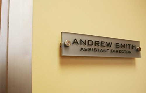 Personalized Office Wall Name Plate Sign. Modern Stainless Steel Legs (Frosted Silver) - color: Frosted Silver