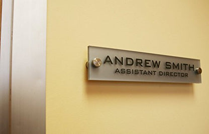 Personalized Office Wall Name Plate Sign. Modern Stainless Steel Legs (Frosted Silver) - color: Frosted Silver