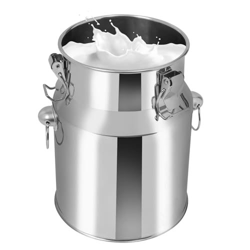Stainless Steel Milk Can,Old Fashion Milk Jug,Milk Pail Tote Jug with Independent Embedded Silicone Sealed Lid Heavy Duty for Storing Liquid Products Such as Oil Milk Coffee Wine Tea and Honey (5L)