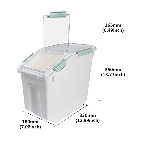 Airtight Flour Storage Container 25 lb Rice Storage Container with Wheels Seal Locking Lid, Food Containers with Measuring Cup& Scoop for Flour, Rice, Grain(Cyan) - color: Cyan 1 Count
