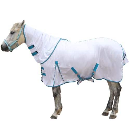 Horse Fly Sheet with Removable Neck Cover & Belly Wrap, Fine Mesh - color: White, size: 78