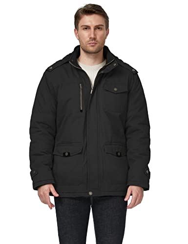 WenVen Men's Winter Thicken Fleece Cotton Military Parka Jacket Warm Coat - color: Black, size: Medium