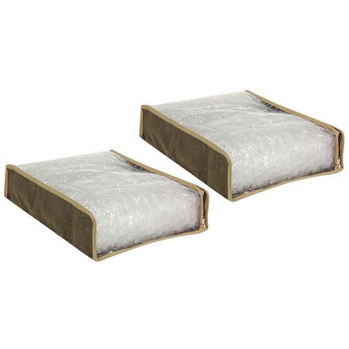 Household Essentials 66612 Sweater Storage Bags | Set of 2 | Coffee Linen,Brown/Clear - size: Sweater Bags