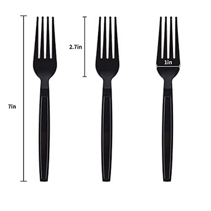 Plastic Fork Disposable Individually Packaged Forks Black 7-Inch Commercial Take Away Forks,Super Hard Mass Heavy Individually Wrapped Fork 100 PCS - size: Forks