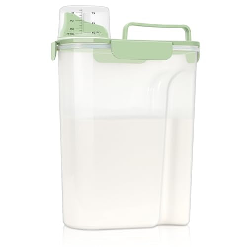LEAWALK Airtight Rice Storage Container, Cereal Dry Food Flour and Sugar Bin, Dog Cat Food Dispenser with Measuring Cup, BPA Free Clear Plastic Kitchen (Green, 5L-1pack) - color: Green, size: 5L-1pack