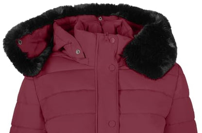 BodiLove Women's Fur Hooded Thickened Jacket with Fleece Lining - color: Burgundy-w/ Velvet Fur Trim, size: Small