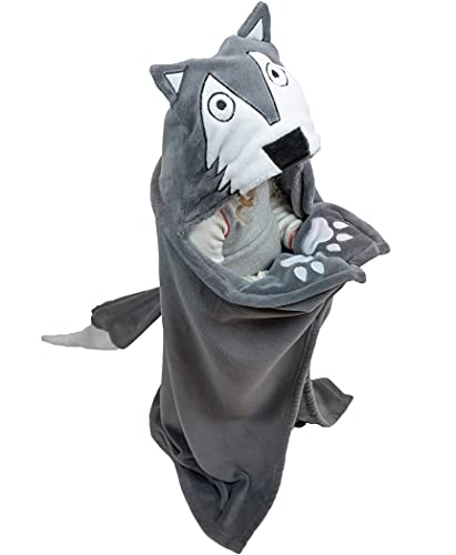 Lazy One Wearable Hooded Blanket for Kids, Animal Hooded Blanket (Wolf) - color: Howl of a Night Wolf Hooded Blanket
