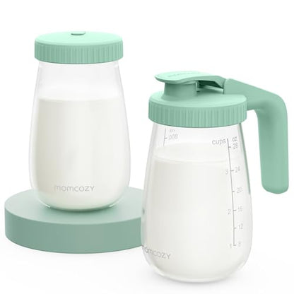 Momcozy Glass Breast Milk Pitcher with Flat and Handle Lid, 2pc, 32oz Each - color: Green, size: 32 Ounce-2 Count