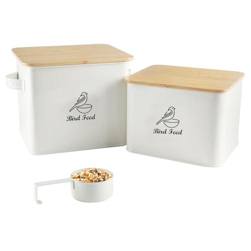 Bird Seed Storage Container Set of 2,10LB Bird Food Container-White - color: White(Bird Feed)