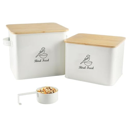 Bird Seed Storage Container Set of 2,10LB Bird Food Container-White - color: White(Bird Feed)