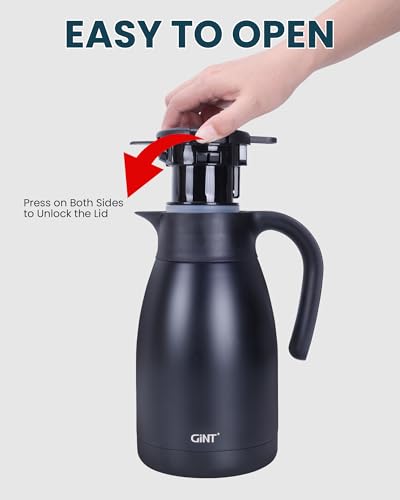 GiNT 2.2L / 74Oz Thermal Coffee Carafe, Insulated Stainless Steel Coffee Carafes for Keeping Hot/Double Walled Vacuum Thermal Carafe (Black) - color: Black, size: 74.4 Ounces