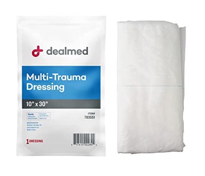 Dealmed Multi-Trauma Dressing - 10" x 30" Sterile Emergency Pad - 10 Count - size: Pack of 10, style: 10" x 30"