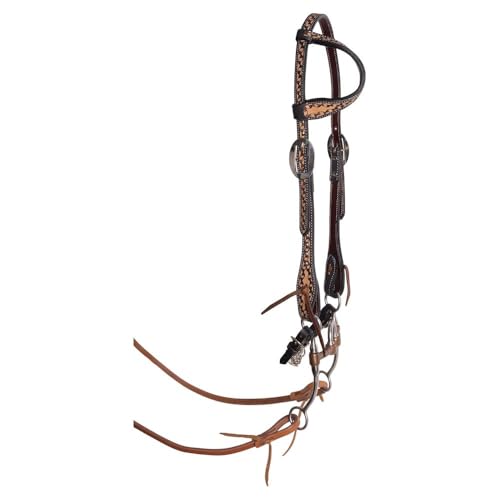 Schneiders Black Edged Ribbon Tooled One Ear Headstall | Elegant Argentine Leather | Rust-Resistant Hardware | Horse Headstall for Work, Ranch, and Trail Riding | Size Full Horse
