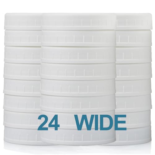 AOZITA 24 PACK, WIDE Mouth Mason Jar Lids for Ball, Kerr and More - White Plastic Storage Caps for Canning Jars - Leak-Proof & Anti-Scratch Resistant Surface - size: 24 Wide Mouth