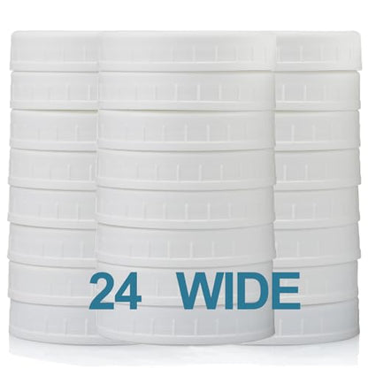 AOZITA 24 PACK, WIDE Mouth Mason Jar Lids for Ball, Kerr and More - White Plastic Storage Caps for Canning Jars - Leak-Proof & Anti-Scratch Resistant Surface - size: 24 Wide Mouth