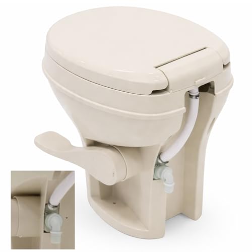SEAFLO Bone RV Toilet, Residential Height 18.4", Gravity Flush Foot Pedal, Soft Close Seat, Camper Toilet for RV Motorhome Travel Trailer, Parchment, SFRTPH-02-01, 4-Year Warranty - color: Bone