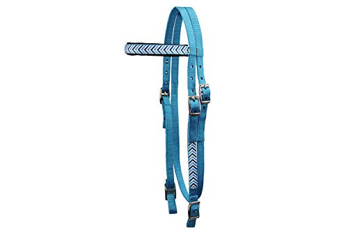 Tahoe Tack Overlay Printed Nylon Western Browband Headstall with Matching Split Reins 1 Year Warranty - color: Blue Chevron, size: Full Horse
