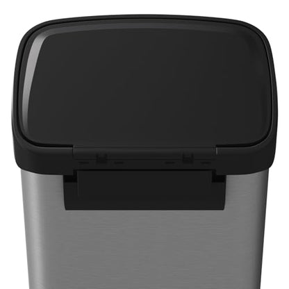 Garvee 13 gal / 50 L Stainless Steel Trash Can with Lid, Large Garbage Can for Kitchen, Rustproof Step-on Kitchen Metal Trash Bin with Liner Rim, Rear Handle, Soft Close Plastic Lid, Silver - color: Silver, size: 13.2 Gallons