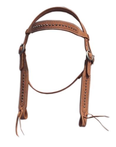 Leather Browband Headstall & Breastcollar Set Handcrafted Horse Riding Combo Stainless Steel Buckle Luxurious Horse Headstalls (Brown)